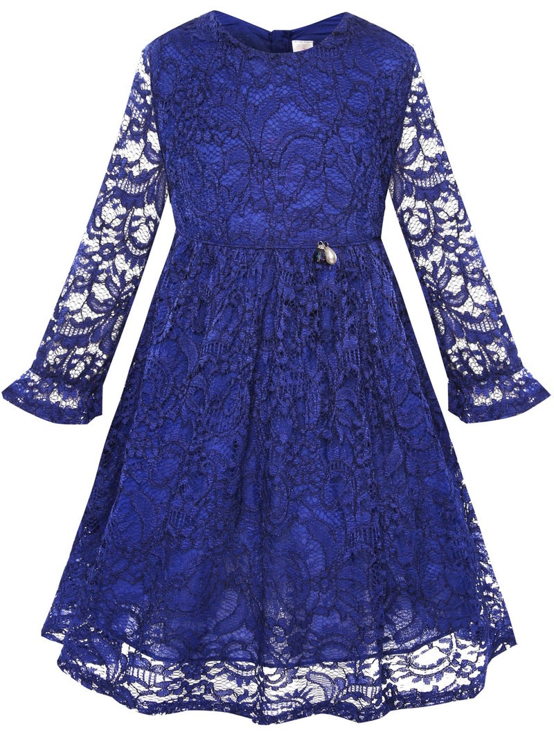 Bonny Billy Flower Girl Lace Dress Country Dresses with Sleeves 7-8 Years Blue - Image 3